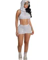 Casual distressed light grey knit 3-piece set with sleeveless hooded top and mini skirt - S / Top And Bottom / Light Gray
