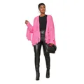 Full length view of a trendy bright pink knitted cardigan with heavy fringe detailing for women - S / Tops / Pink