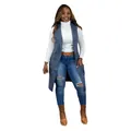 Elegante chaleco largo de punto azul sin mangas para mujer con solapas y bolsillos - Azul