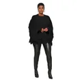 Detailed view of women's black knit cardigan featuring heavy fringe styling and open front - S / Tops / Black