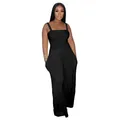 Elegant black smocked wide-leg jumpsuit with spaghetti straps for chic casual style - S / Top And Bottom / Black