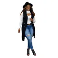 Casual lange zwarte mouwloze gebreide vest voor dames op een model ten voeten uit - S / Tops / Zwart