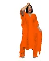 Vibrant orange bohemian handmade knitted hollow-out fringe set for stylish women - Orange