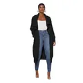 Modischer langer schwarzer Strickcardigan für Damen mit elegantem, offenem, drapiertem Design - S / Oberteile / Schwarz