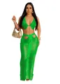 Set da spiaggia sexy verde con frange, top allacciato al collo e gonna - Taglia S / Top E Pantaloni / Verde