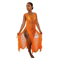 Leuchtend oranges Strand-Cover-up aus Strick mit Fransen und modischem Lochmuster - Orange