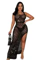 Close-up of sexy black hollow handmade knitted beach dress with shimmering sequins - Black