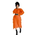 Close-up detail of a vibrant orange cable knit sweater dress featuring stylish fringe trim - S / Tops / Orange