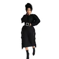 Detail of black cable knit sweater dress with side fringe and rhinestone buckle belt - S / Tops / Black