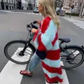 Oversized red and blue striped long mohair cardigan for a casual chic street look - S / Tops / Red and Sky Blue