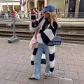 Oversized navy and white striped knit cardigan for casual street style wear - S / Tops / White + Dark Blue
