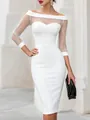Elegant white off-shoulder bodycon midi dress featuring sheer mesh long sleeves for women - S / Dresses / White