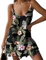 Robe de plage sans manches à col en V avec imprimé floral tropical sur noir - S / Haut Et Bas / Noir Imprimé