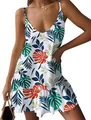 Elegante abito da spiaggia bianco estivo per donna con stampa a foglie tropicali e scollo a V - Bianco Stampato 2
