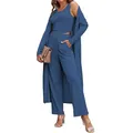 Vista completa del set in maglia blu tre pezzi con cardigan lungo e pantaloni - Taglia S / Sopra e Sotto (L8095) / Blu navy