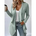 Casual mint green long sleeve ribbed knit open front cardigan sweater for women. - S / Tops / Light Green