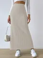 Eleganter beigefarbener Maxirock mit hoher Taille und feinem Rippstrick für Damen - S / Aprikose