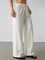 Women's vertical striped wide-leg trousers with drawstring elastic waist in a relaxed fit - XS / Bottoms / White