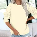 Sweat-shirt décontracté à col rond pour femme en jaune crème, coupe ample et manches longues - Blanc Cassé