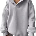 Women's grey oversized long sleeve sweatshirt with polo collar and ribbed cuffs - Space Gray