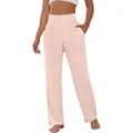 High-waisted wide-leg pink yoga pants with side pockets and elastic waistband. - S / Bottoms / Off White