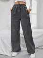 Comfortable women's high-waisted wide-leg sweatpants in charcoal grey for casual loungewear - S / Bottoms / Dark Gray