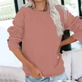 Sweatshirt décontracté pour femme à col rond rose poudré, ample pour l'automne-hiver - Corail