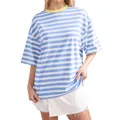 Casual blue and white horizontal striped women's T-shirt with a bright yellow crew neck - Sky Blue White and Yellow Collar Stripes