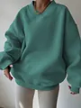 Detail view of high-quality oversized green solid color long sleeve casual sweatshirt for women - Green