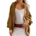 Women's casual loose hooded cardigan in camel color, stylish autumn winter jacket - S / Tops / Khaki