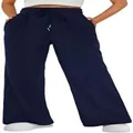 Women's high-waisted navy blue wide-leg joggers with drawstring waist and side pockets - S / Bottoms / Navy Blue