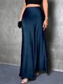 Elegant high-waisted navy blue maxi satin mermaid skirt for women elegant evening look. - XS / Bottoms / Navy Blue
