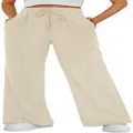 Women's high waisted wide leg sweatpants with drawstring in a cream beige color finish - S / Bottoms / Beige