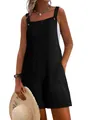 Mono corto tipo peto negro informal para mujer con bolsillos grandes y pernera ancha - S / Top Y Pantalón / Negro