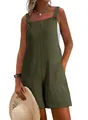 Mono corto casual sin mangas verde oliva para mujer con prácticos bolsillos de parche - S / Top Y Pantalón / Verde Militar