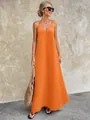 Detailed view of the textured orange V-neck backless camisole maxi dress - Orange