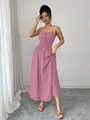 Elegant pink sleeveless maxi dress with a smocked waist and delicate spaghetti straps. - S / Top And Bottom / Pink