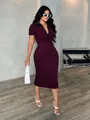 Slim fit red and blue striped polo midi dress with short sleeves for women fashion - S / Bottoms / Black/Red Stripes
