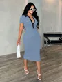 Stylish blue and black striped polo neck bodycon midi dress with a slim fit cut - Black/Blue Stripes