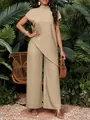 Elegante conjunto caqui con top de dobladillo irregular y pantalón ancho en selva - Caqui