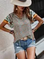 Bohemian floral print V-neck blouse with flutter sleeves for women summer style - S / Tops / Beige