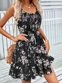 Robe caraco fleurie sans manches noire élégante avec taille élastique pour l'été chic - S / Haut Et Bas / Noir