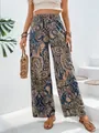 Pantaloni bohémien con stampa paisley, gamba larga e comoda vita elasticizzata - Taglia S / Pantaloni e gonne / Aqua