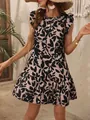 Floral print mini dress with flutter sleeves and ruffled hem for a summer look. - S / Top And Bottom / Black