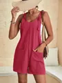 Combinaison courte sans manches rose fuchsia avec nœuds réglables et poches pratiques - Rouge pastèque