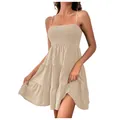 Vue détaillée d'une robe d'été à bretelles avec corsage froncé et tissu texturé - Blanc Cassé