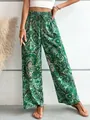 Pantaloni larghi bohémien verdi con stampa paisley, vita elastica e coulisse confortevole - Taglia S / Pantaloni e gonne / Verde Scuro