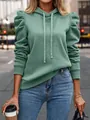 Stylish sage green puff sleeve hoodie for women with comfortable hood and adjustable drawstrings - M / Tops / Mint Green
