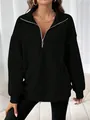 Sweat-shirt noir pour femme avec col zippé et coupe décontractée tendance et moderne - 2XL / Hauts / Noir