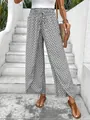 High-waisted wide-leg trousers with geometric scale print and side slits for summer wear - S / Bottoms / White